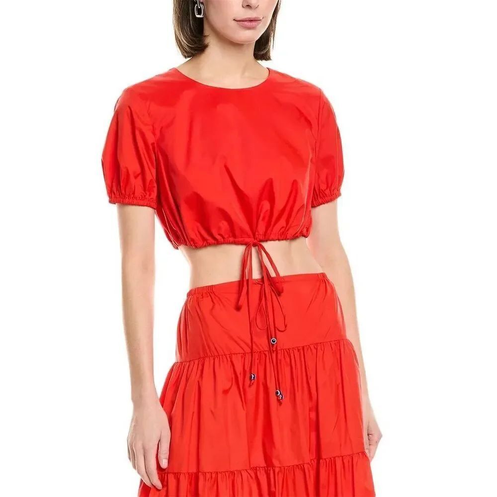 STAUD Women’s Prato Red Copped Cinched Blouse Top Size S
